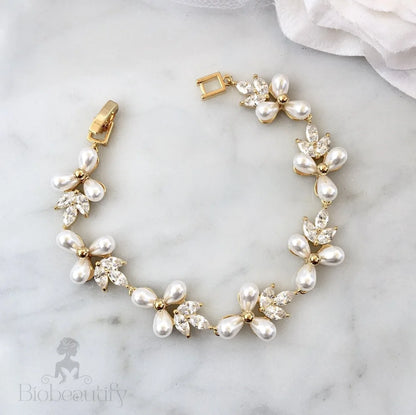 Wedding Jewelry - Pearl and Cubic Zirconia Bridal Bracelet - Available in Silver and Gold