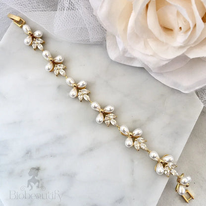 Adonna Pearl And Zirconia Bridal Bracelet In Silver Gold