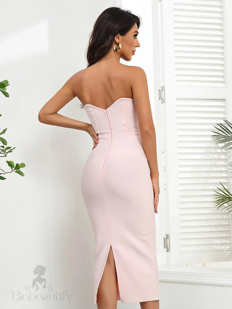 Adriana Bandage Strapless Dress With Bow