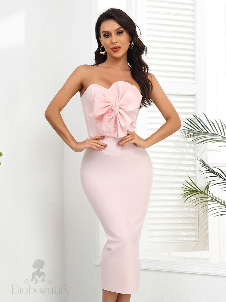 Adriana Bandage Strapless Dress With Bow