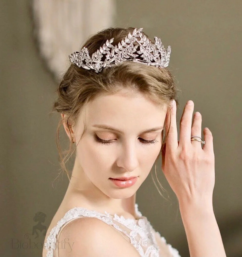 Adrianna Silver Pearl Cubic Zirconia Bridal Tiara