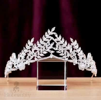 Adrianna Silver Pearl Cubic Zirconia Bridal Tiara