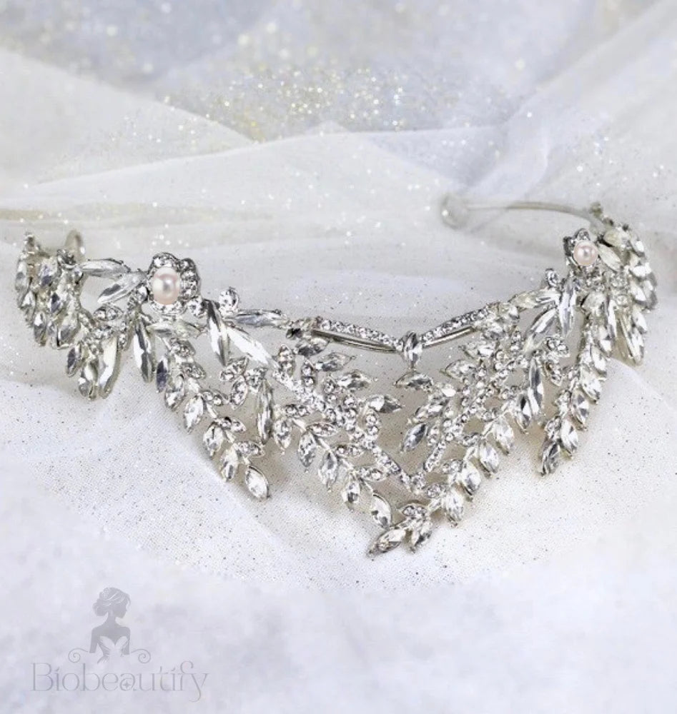 Adrianna Silver Pearl Cubic Zirconia Bridal Tiara