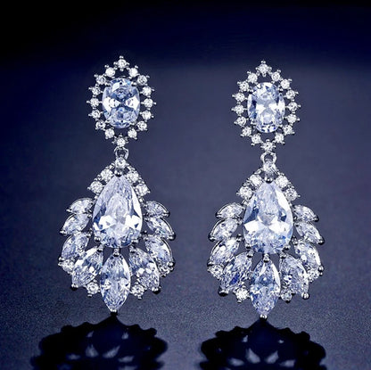 Wedding Jewelry - Silver Cubic Zirconia Bridal Earrings