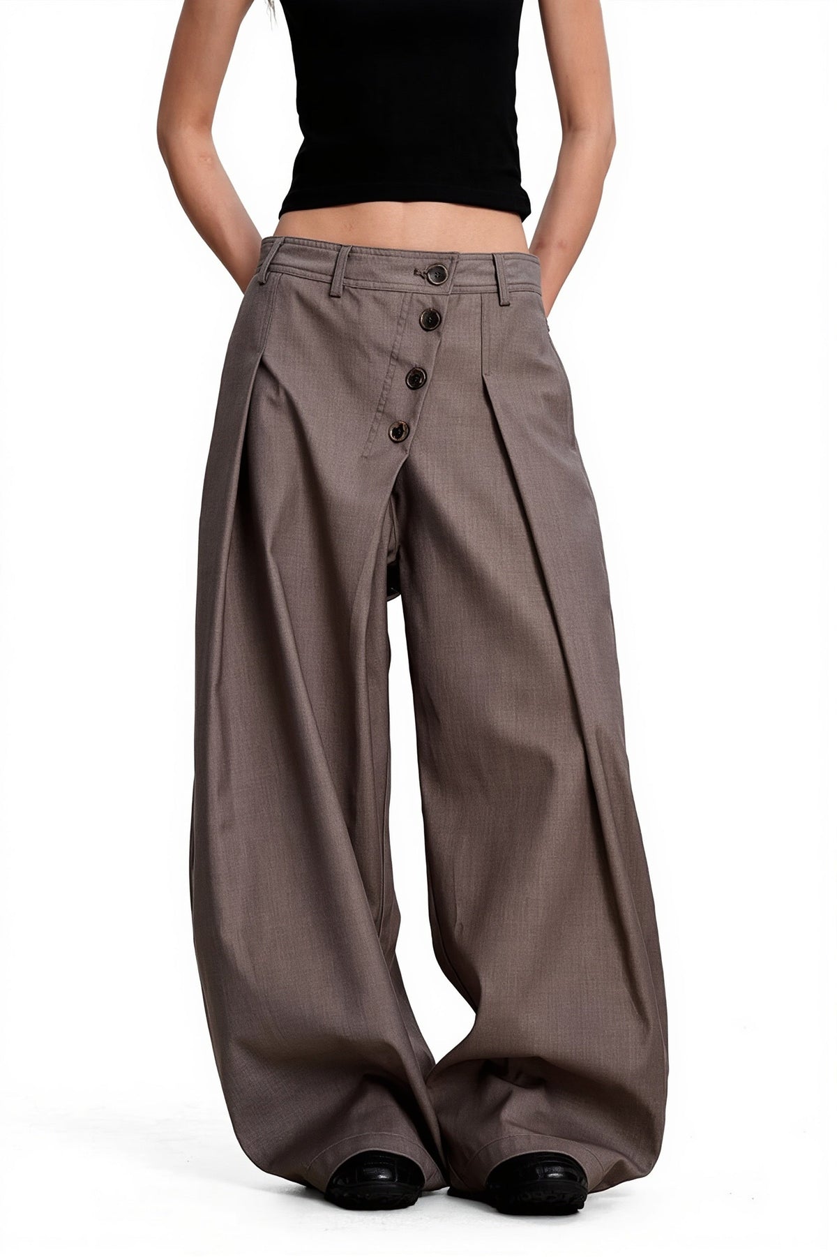 Asymmetric Button Front Wide Leg Pants