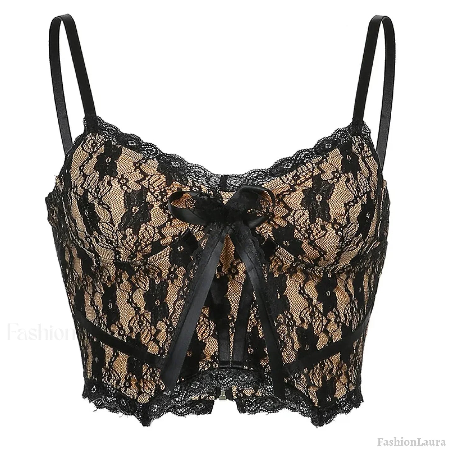 Aesthetic Lace Dark Academia E Girl Double Layer V Neck Sexy Crop Top Black / S