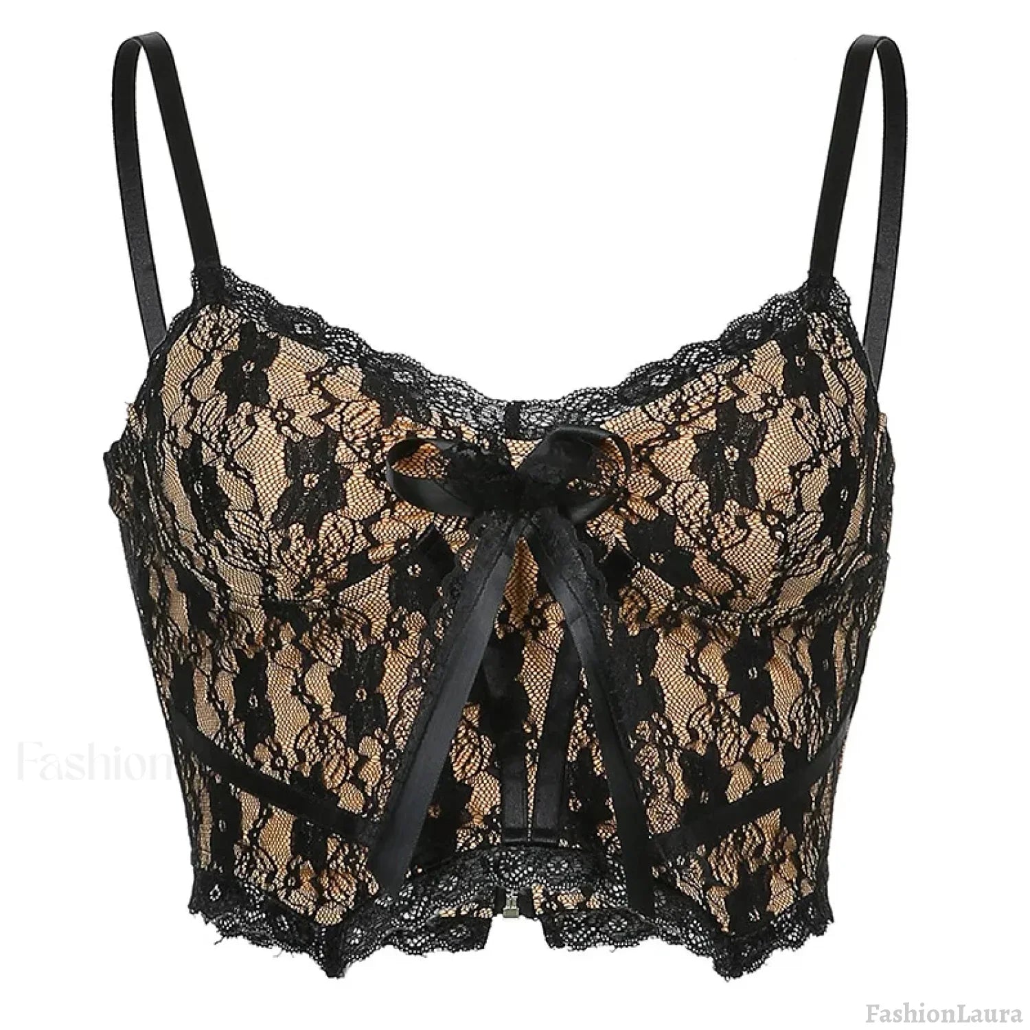 Aesthetic Lace Dark Academia E Girl Double Layer V Neck Sexy Crop Top Black / S