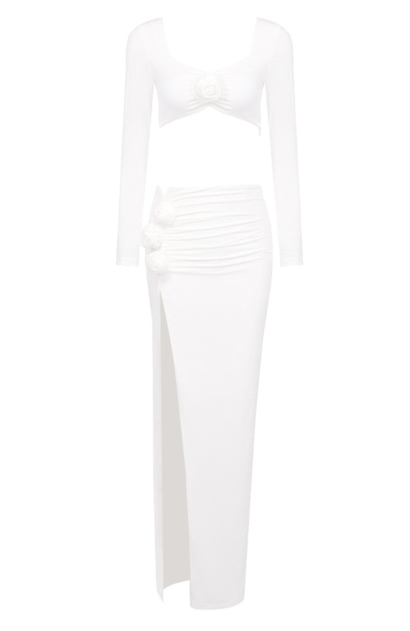 Afare 3D Flower Ruched Set Dress