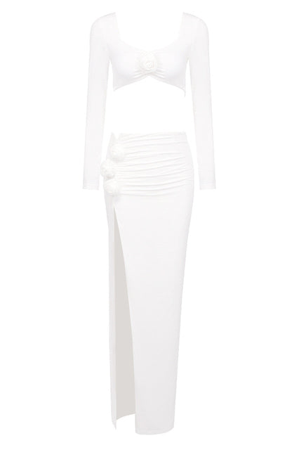 Afare 3D Flower Ruched Set Dress