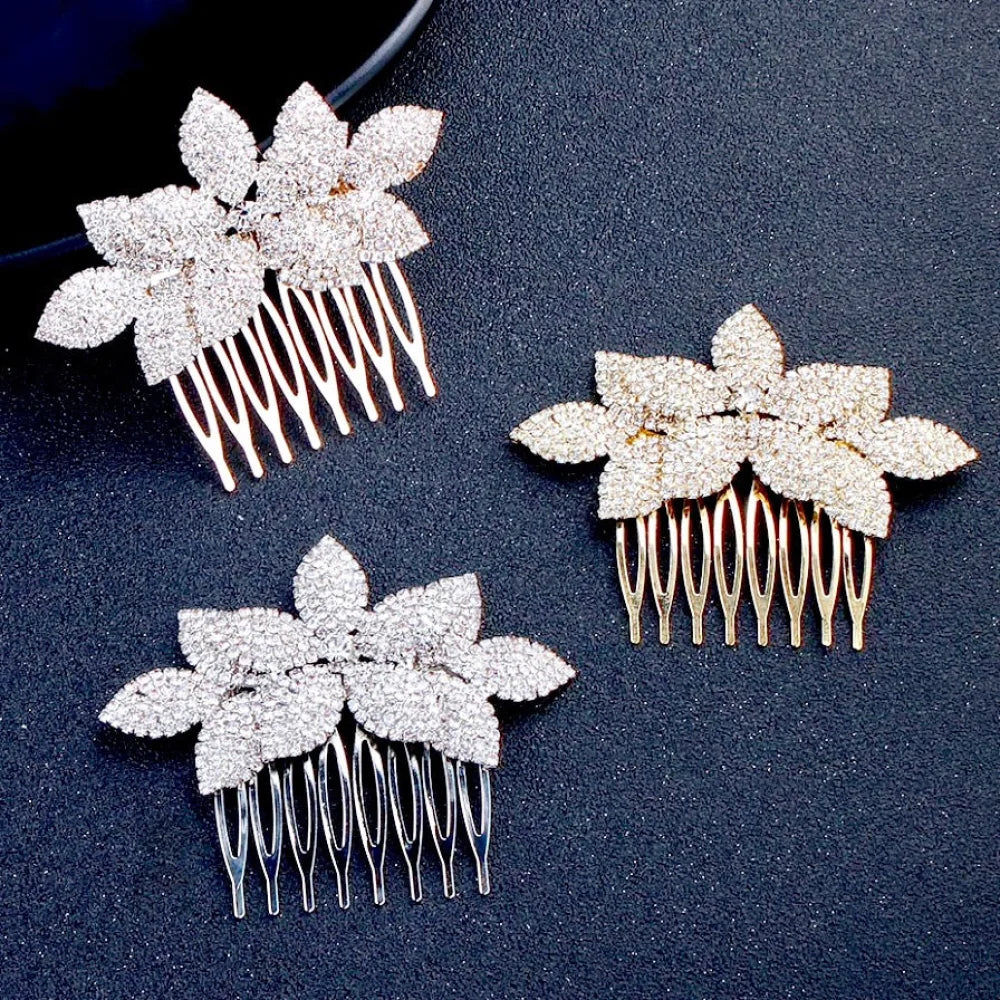 Agnes Crystal Bridal Hair Comb Silver Yellow Gold Rose