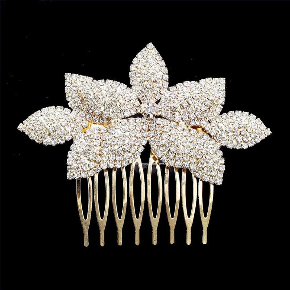 Agnes Crystal Bridal Hair Comb Silver Yellow Gold Rose