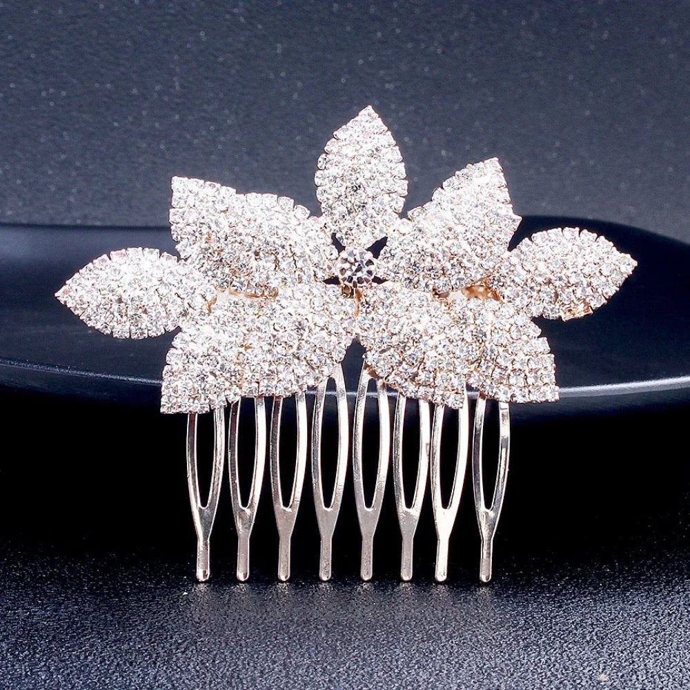 Agnes Crystal Bridal Hair Comb Silver Yellow Gold Rose