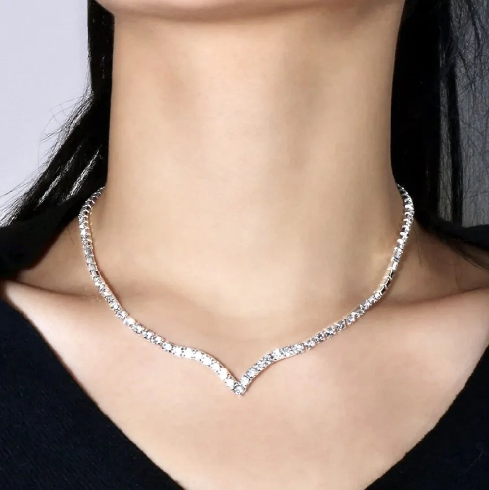 Aimee - V-Shaped Crystal Bridal Necklace