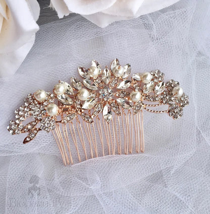 Wedding Hair Accessories - Pearl and Crystal Bridal Hair Comb - Available in Silver and Rose Gold