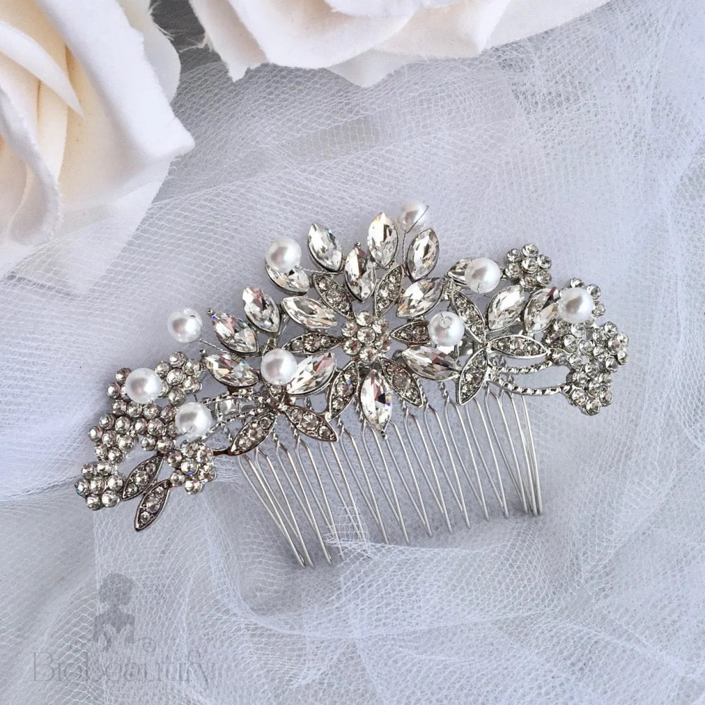 Wedding Hair Accessories - Pearl and Crystal Bridal Hair Comb - Available in Silver and Rose Gold