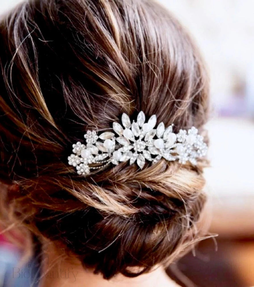 Alaina Bridal Hair Comb With Pearls And Crystals In Silver Rose Gold