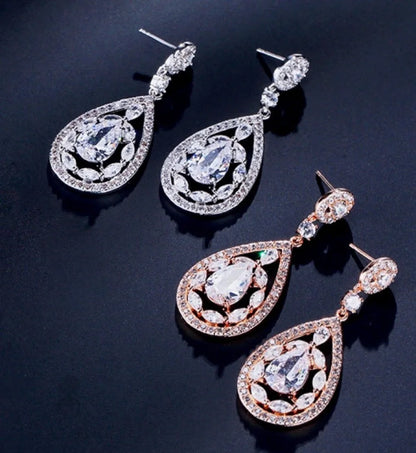 Alanis Bridal Earrings With Cubic Zirconia In Rose Gold And Silver