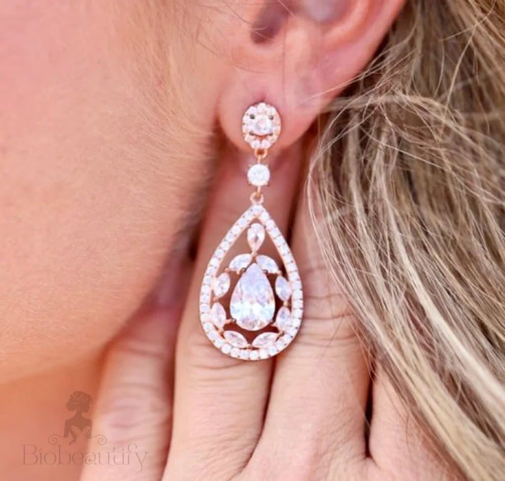 Alanis Bridal Earrings With Cubic Zirconia In Rose Gold And Silver