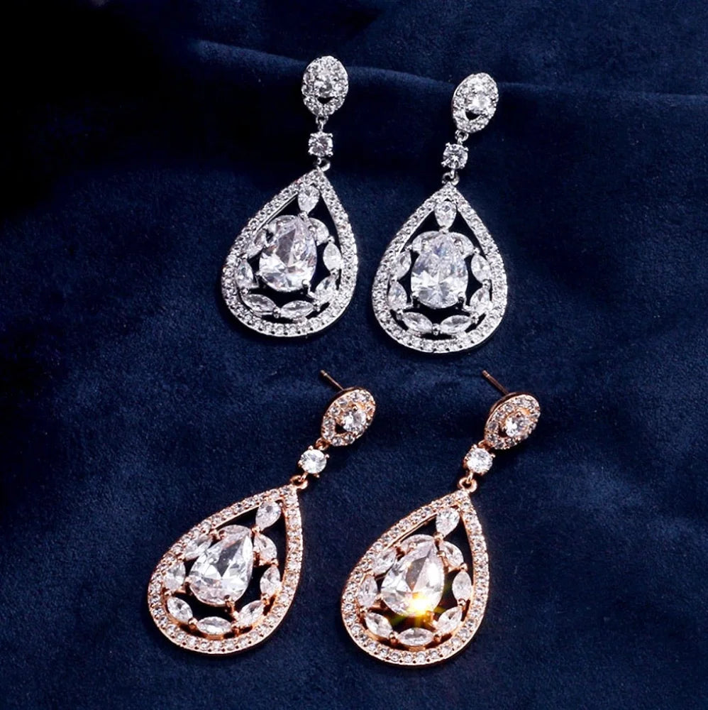 Alanis Bridal Earrings With Cubic Zirconia In Rose Gold And Silver