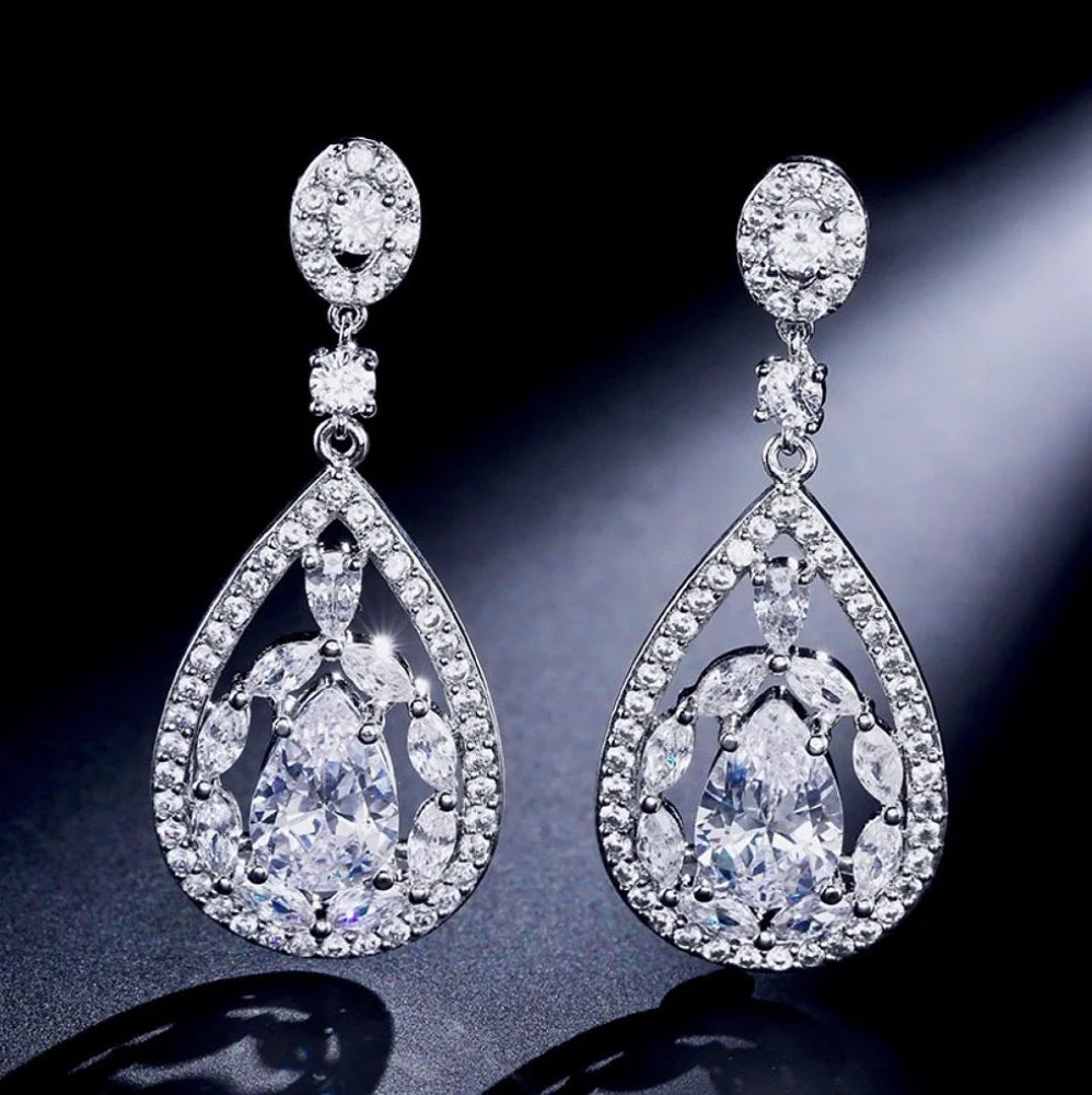 Wedding Jewelry - Cubic Zirconia Bridal Earrings - Available in Rose Gold and Silver