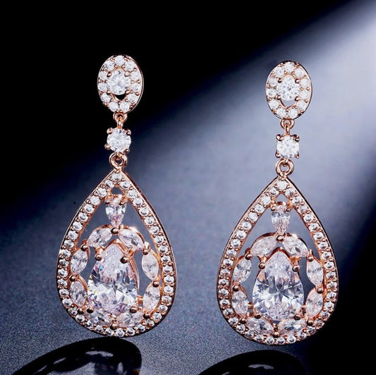 Wedding Jewelry - Cubic Zirconia Bridal Earrings - Available in Rose Gold and Silver