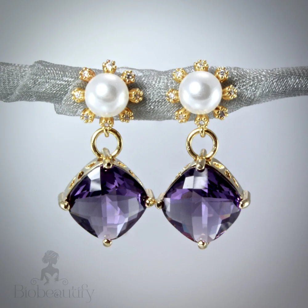 Alanna - Crystal and Pearl Gold Earrings - More Colors Available