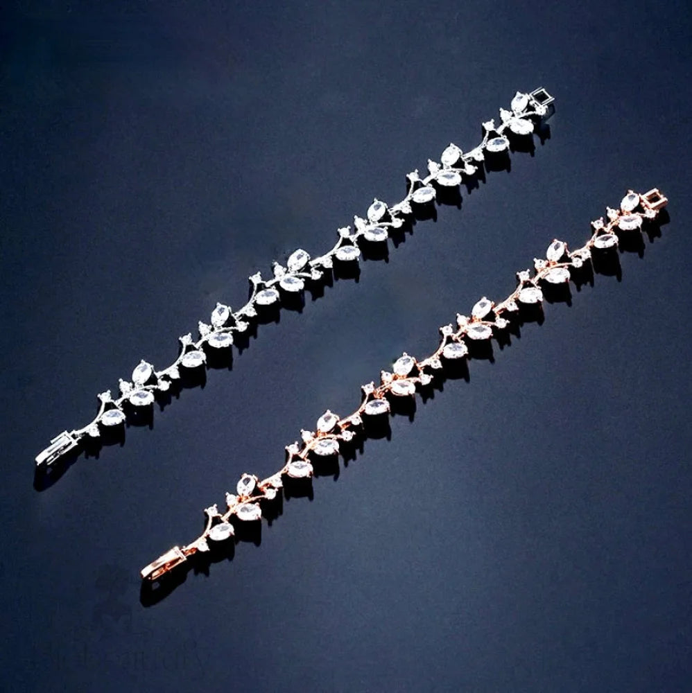 Alaya Cubic Zirconia Bridal Bracelet In Vine Design - Choose Rose Gold Or Silver