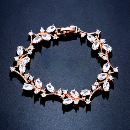 Wedding Jewelry - Cubic Zirconia Vine Bridal Bracelet - Available in Rose Gold and Silver