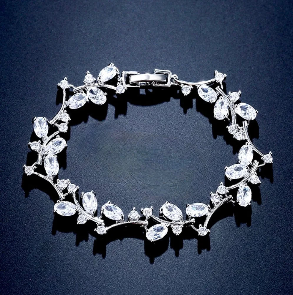 Wedding Jewelry - Cubic Zirconia Vine Bridal Bracelet - Available in Rose Gold and Silver