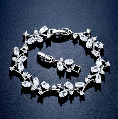 Wedding Jewelry - Cubic Zirconia Vine Bridal Bracelet - Available in Rose Gold and Silver