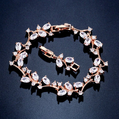 Wedding Jewelry - Cubic Zirconia Vine Bridal Bracelet - Available in Rose Gold and Silver