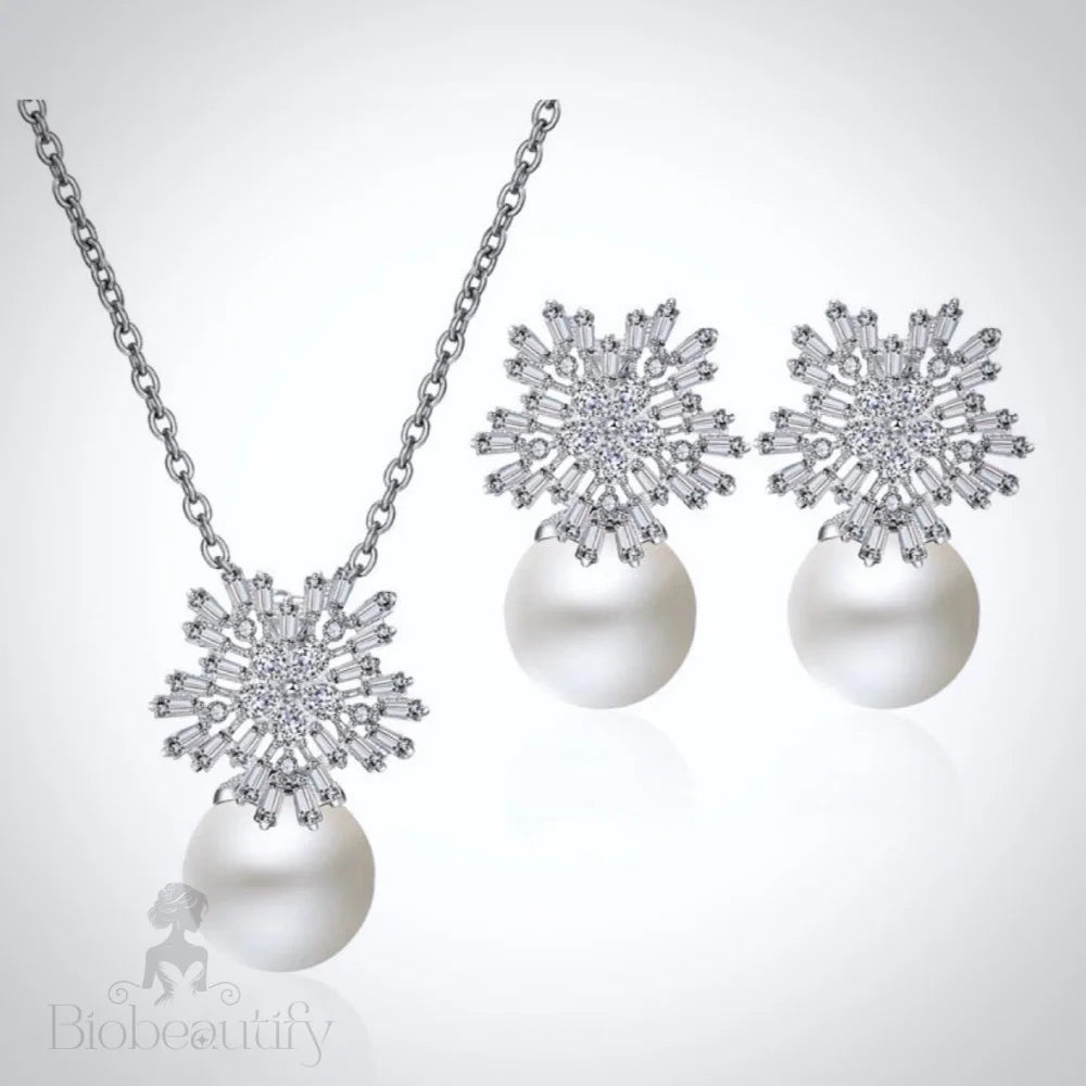 Alba Pearl And Cubic Zirconia Snowflake Bridal Jewelry Set Available In Multiple Colors