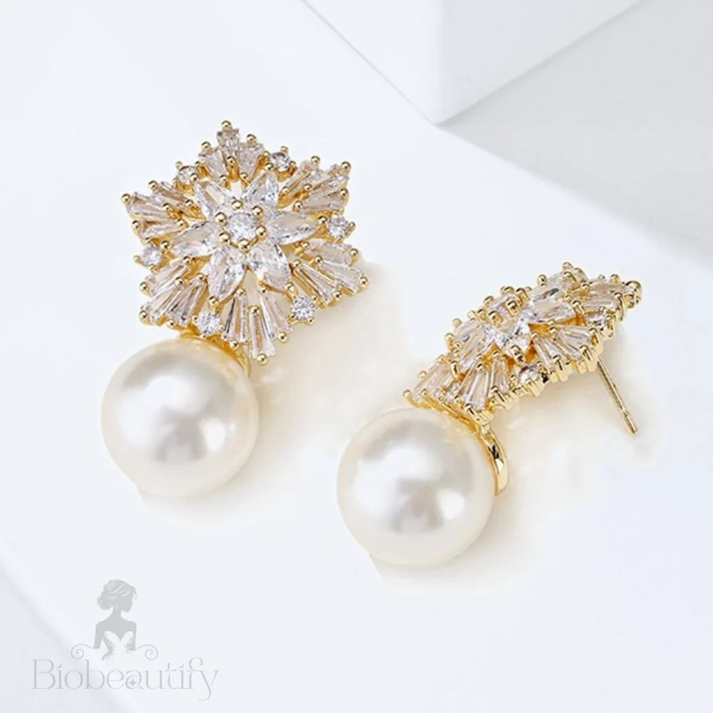 Alba Snowflake Bridal Earrings With Pearls And Cubic Zirconia - Available In More Colors