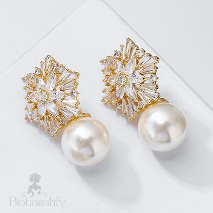 Alba Snowflake Bridal Earrings With Pearls And Cubic Zirconia - Available In More Colors