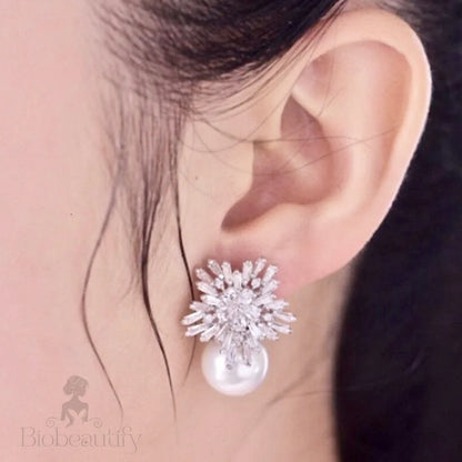 Alba Snowflake Bridal Earrings With Pearls And Cubic Zirconia - Available In More Colors