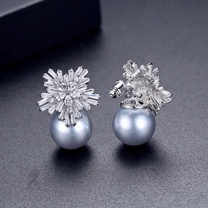 Alba Snowflake Bridal Earrings With Pearls And Cubic Zirconia - Available In More Colors