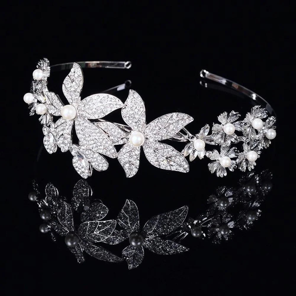 Aleah Silver Pearl And Crystal Bridal Headband Tiara