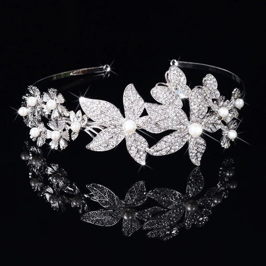 Aleah Silver Pearl And Crystal Bridal Headband Tiara