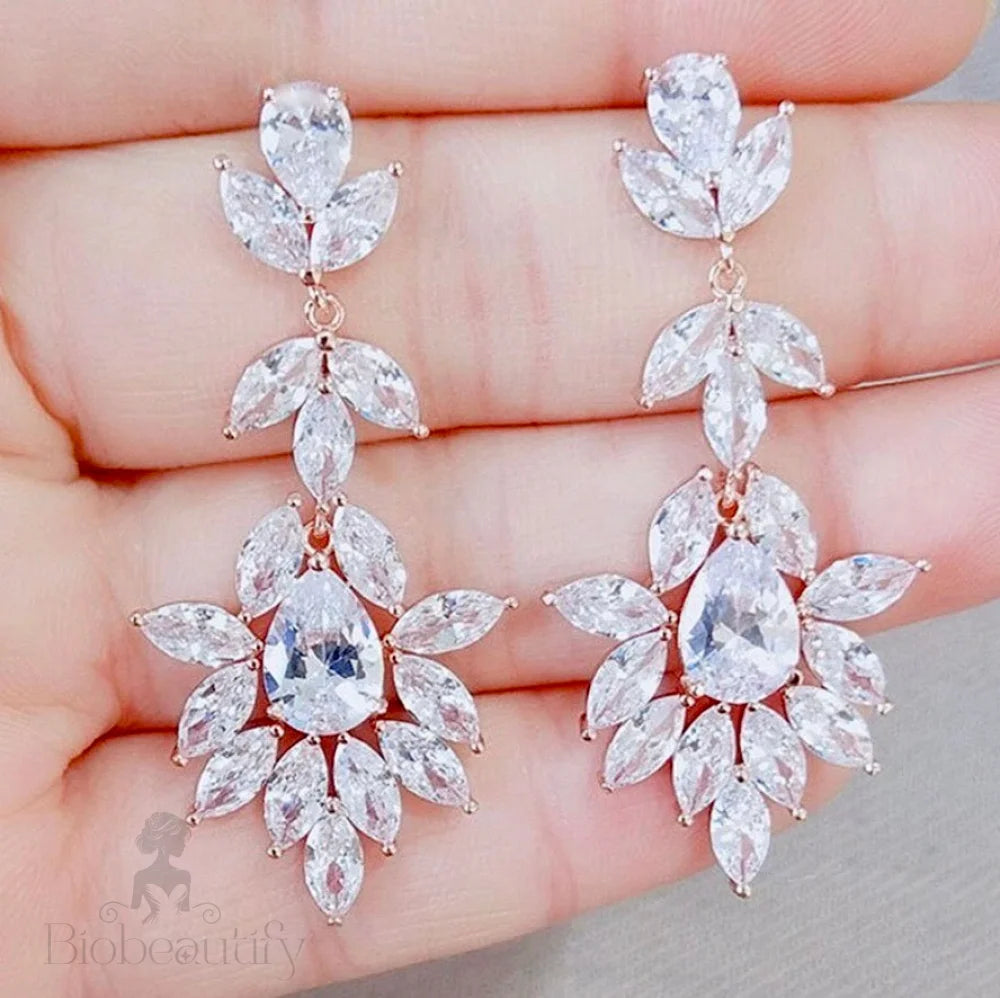 Aleandra Bridal Earrings With Cubic Zirconia - Silver And Rose Gold Options Available