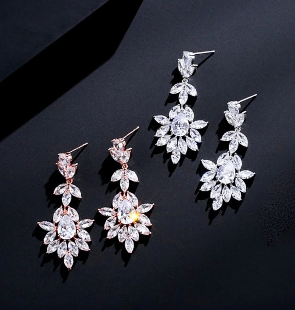 Aleandra Bridal Earrings With Cubic Zirconia - Silver And Rose Gold Options Available