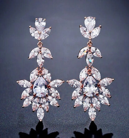 Wedding Jewelry - Cubic Zirconia Bridal Earrings - Available in Silver and Rose Gold