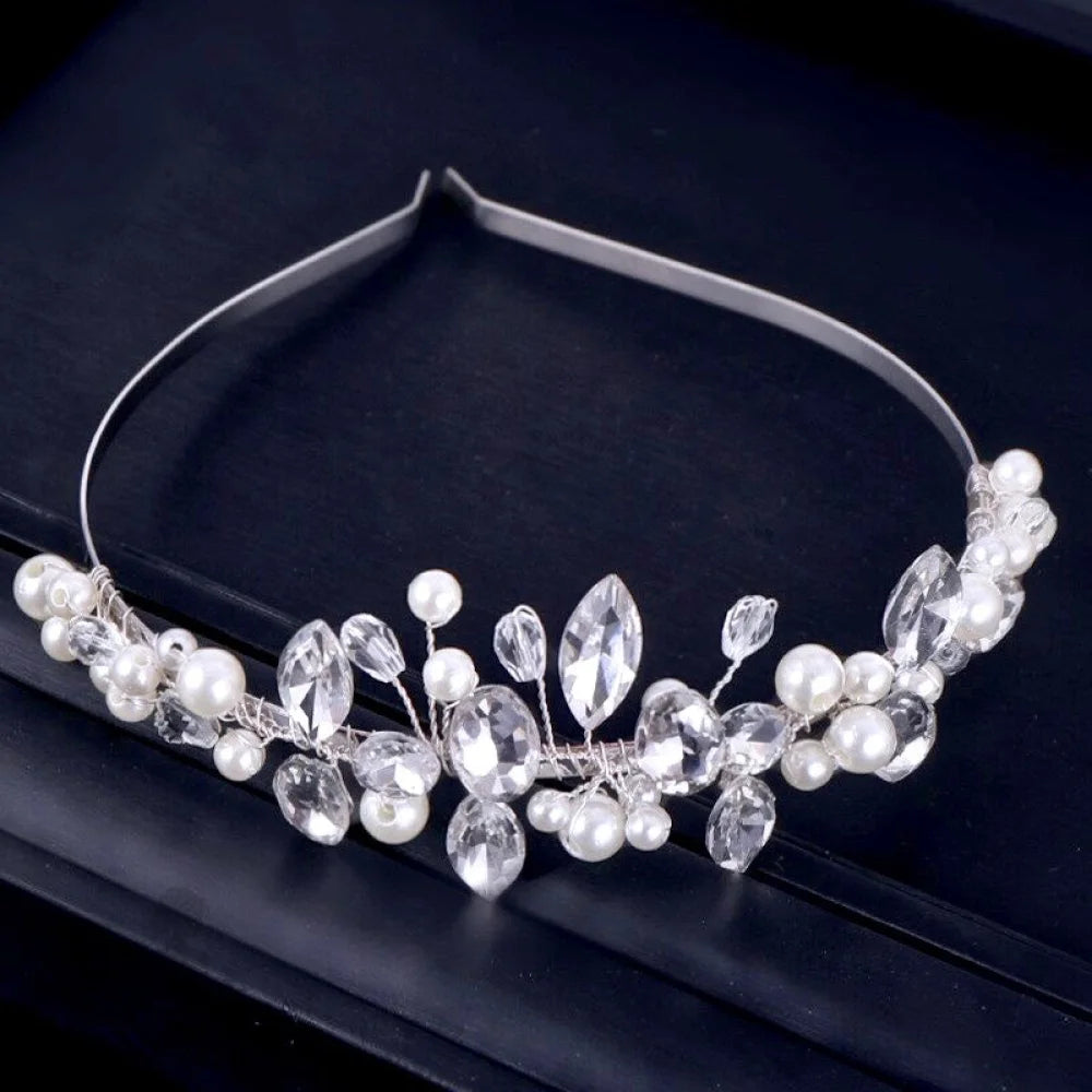 Aleena Silver Pearl Crystal Bridal Headband