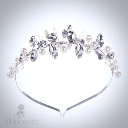 Aleena Silver Pearl Crystal Bridal Headband