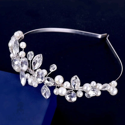 Aleena Silver Pearl Crystal Bridal Headband