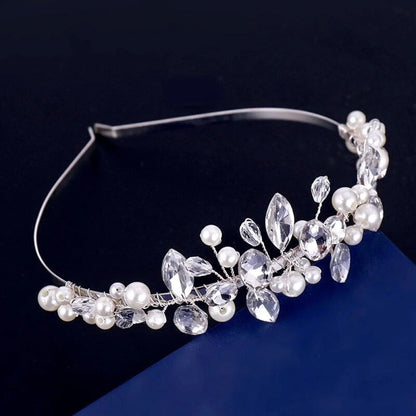 Aleena Silver Pearl Crystal Bridal Headband