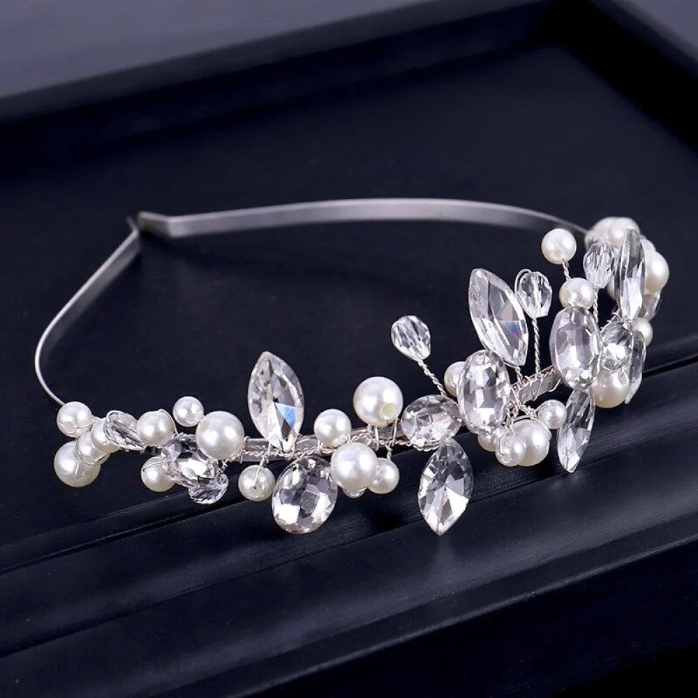 Aleena Silver Pearl Crystal Bridal Headband