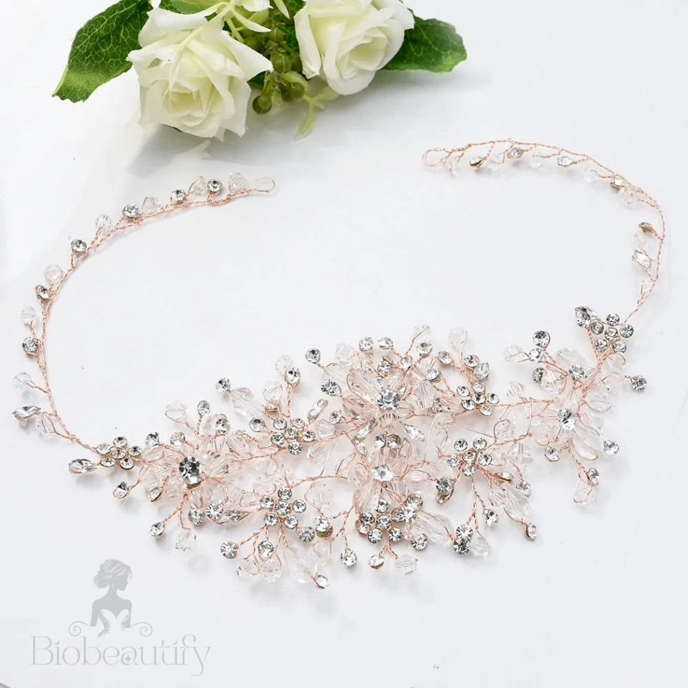 Alessia Austrian Crystal Bridal Hair Vine In Silver Rose Gold And Yellow