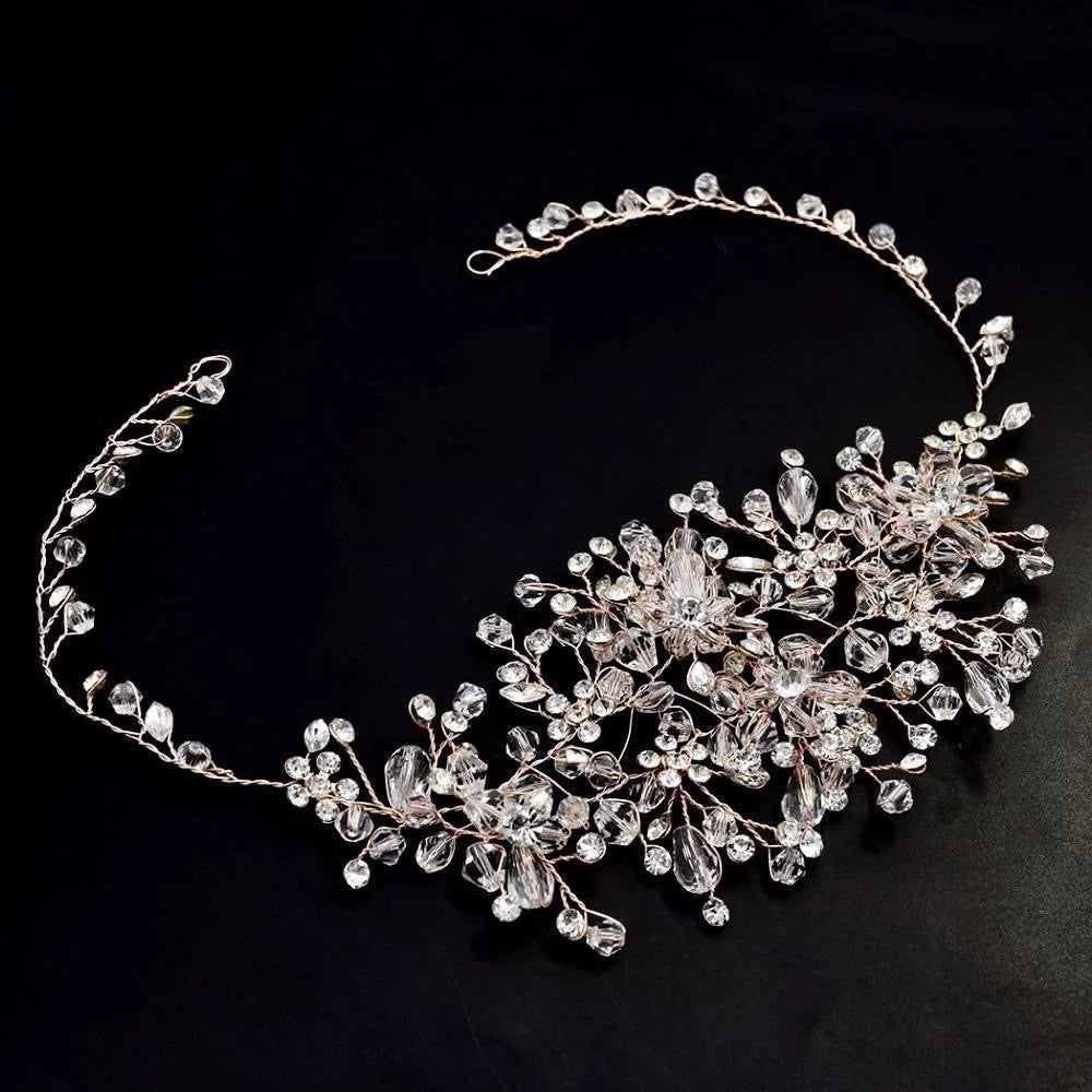 Alessia Austrian Crystal Bridal Hair Vine In Silver Rose Gold And Yellow