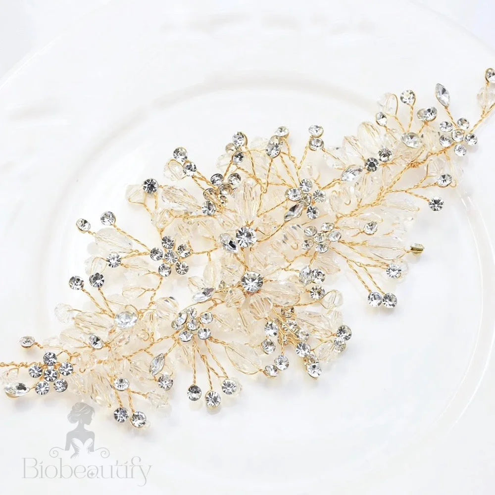 Alessia Austrian Crystal Bridal Hair Vine In Silver Rose Gold And Yellow