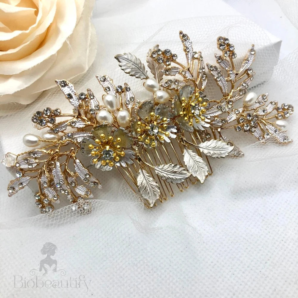 Aletta Pearl Crystal Bridal Hair Comb Silver Gold Options